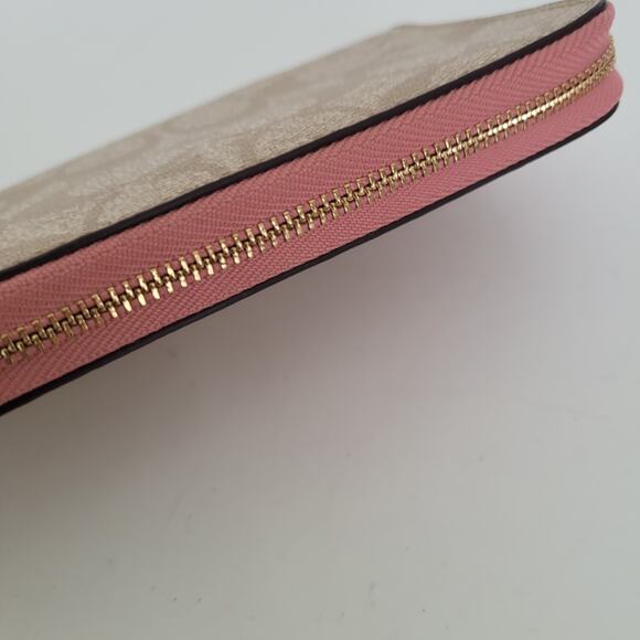 COACH Signature Phone Zippered Wallet With Strap 6 1/4 x 3 1/2 Pink Tan Medium - Picture 7 of 8